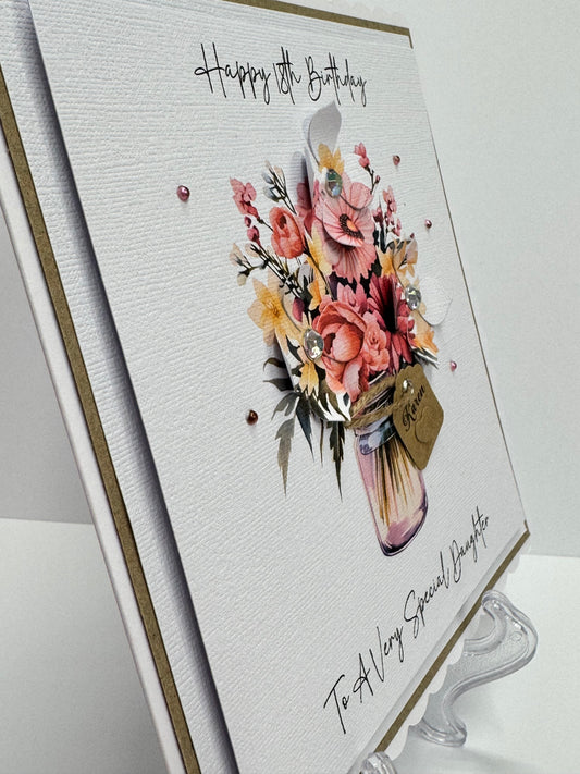 Luxury Pink Bouquet 3D Floral Jar Birthday Card