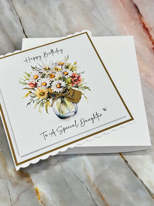 Luxury Daisy Bouquet 3D Floral Jar Birthday Card