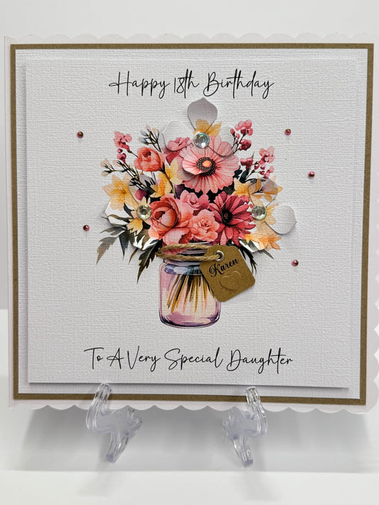Luxury Pink Bouquet 3D Floral Jar Birthday Card