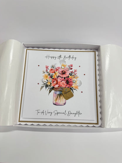Luxury Pink Bouquet 3D Floral Jar Birthday Card