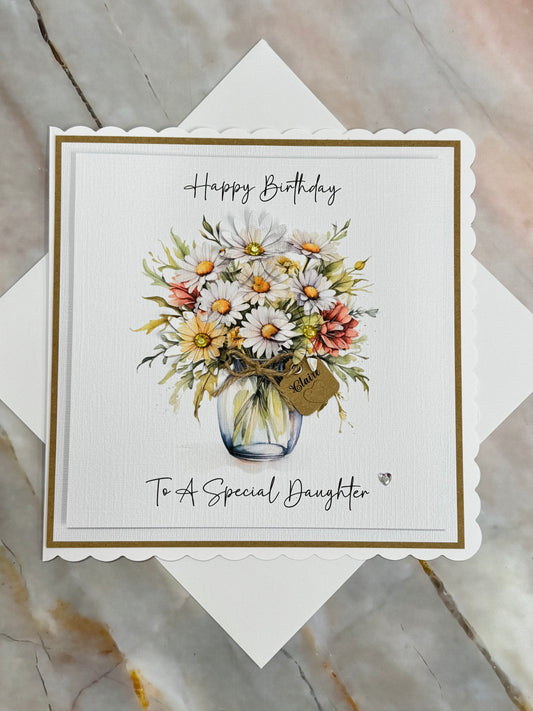 Luxury Daisy Bouquet 3D Floral Jar Birthday Card