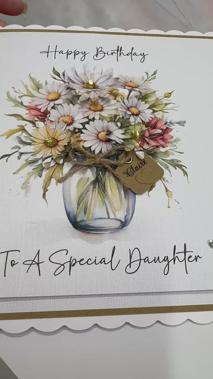 Luxury Daisy Bouquet 3D Floral Jar Birthday Card