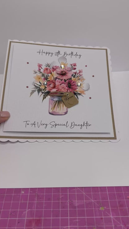 Luxury Pink Bouquet 3D Floral Jar Birthday Card